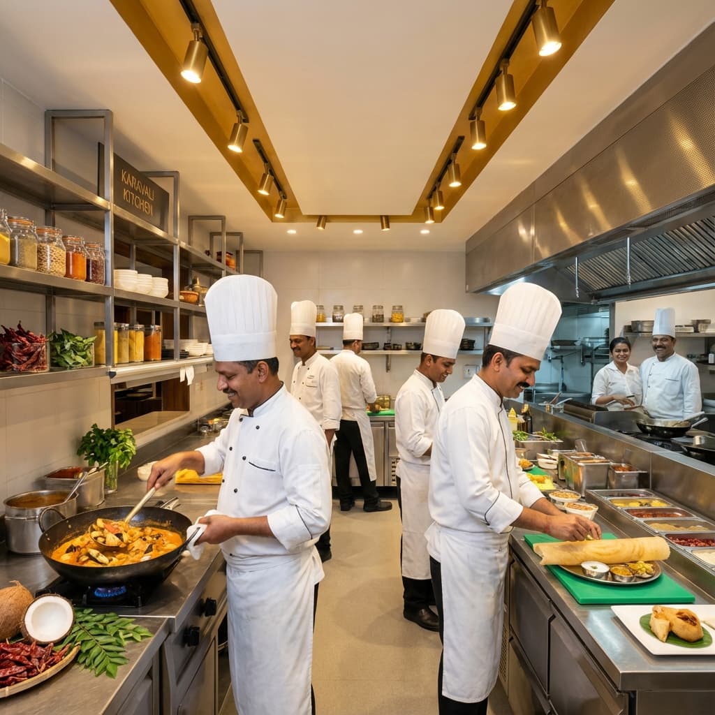 Shanvi Caterers professional chef team in a premium commercial kitchen