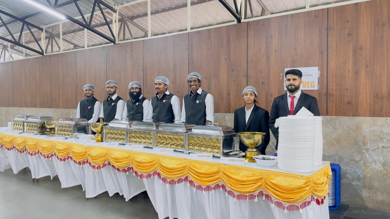 Shanvi Caterers professional team at an indoor buffet service in Mangalore