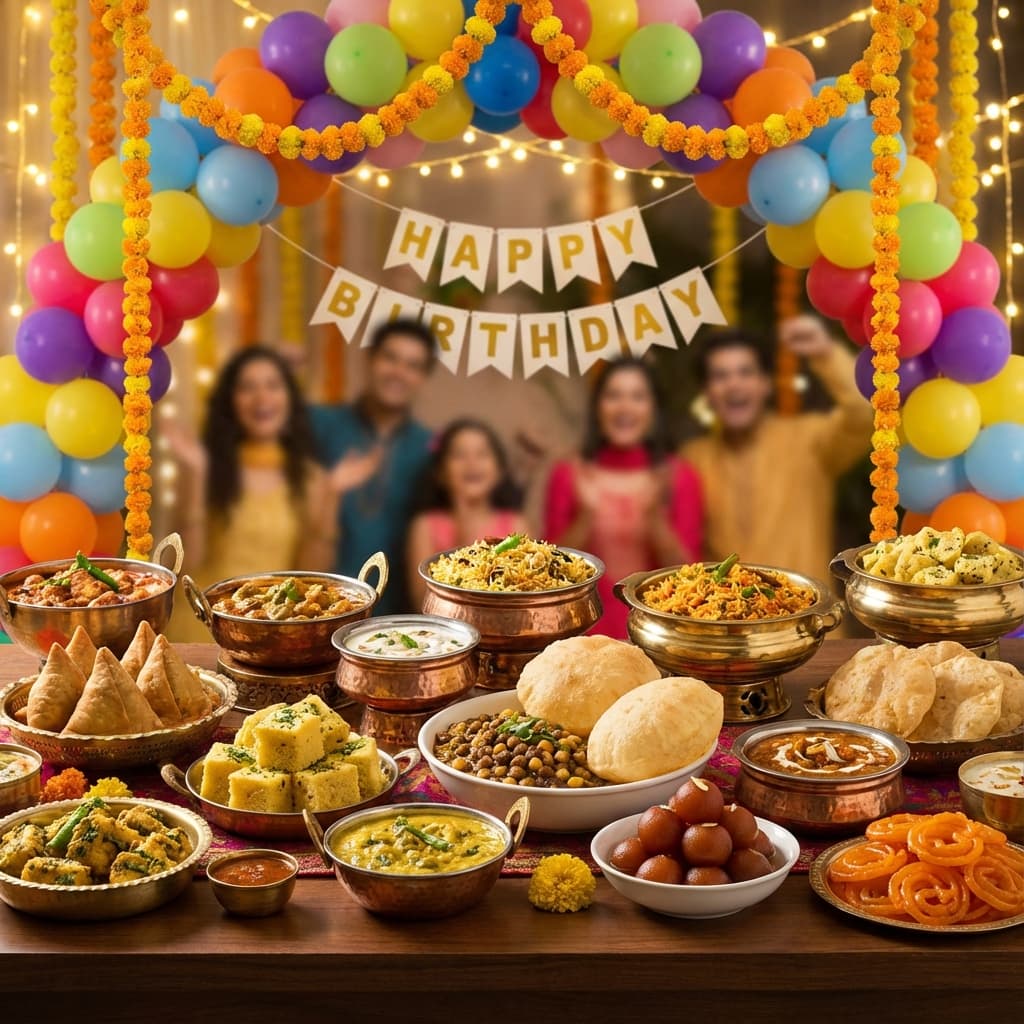Colorful birthday party catering setup for celebrations