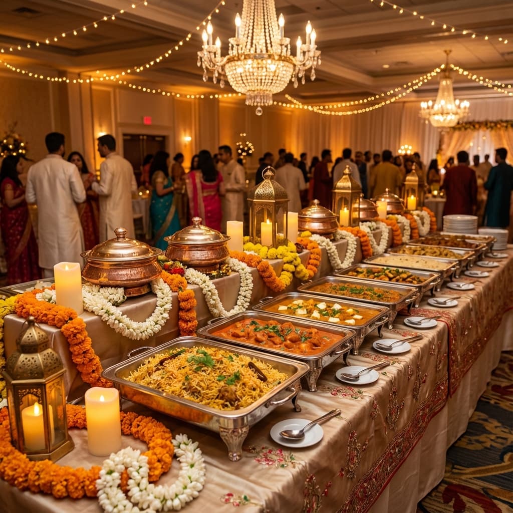 Elegant wedding seating arrangement with floral decor by Shanvi Caterers